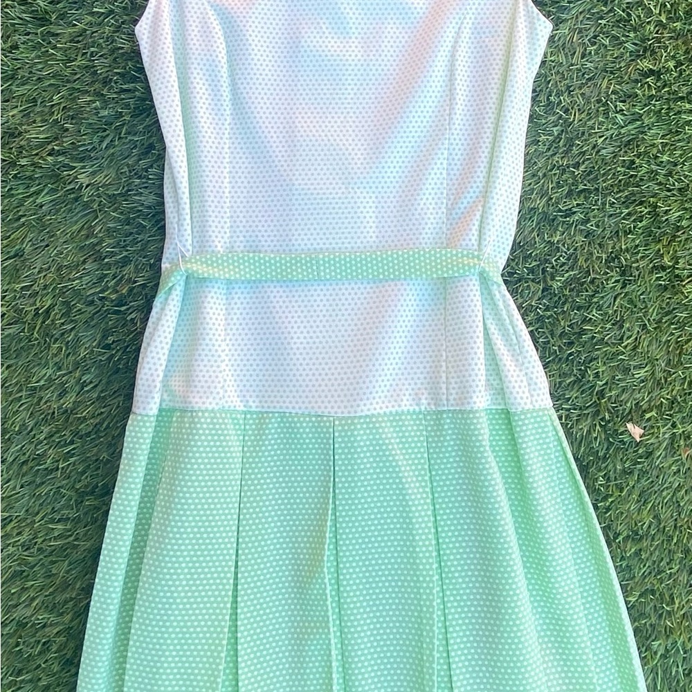 Vintage green & white polka dot drop waist dress-homemade so no tag-approx Sz-L - Picture 6 of 7
